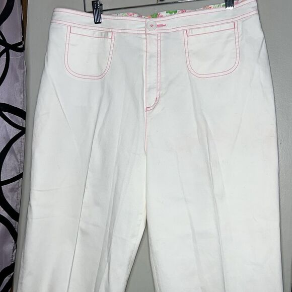 Cappagallo white cotton blend pants with hot pink trim size 16 - Picture 2 of 10